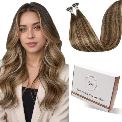 Miniatura 41 de Hetto Extensiones de cabello humano con nano cuentas, balayage, extensiones de cabello humano, color negro degradado a plateado, extensiones