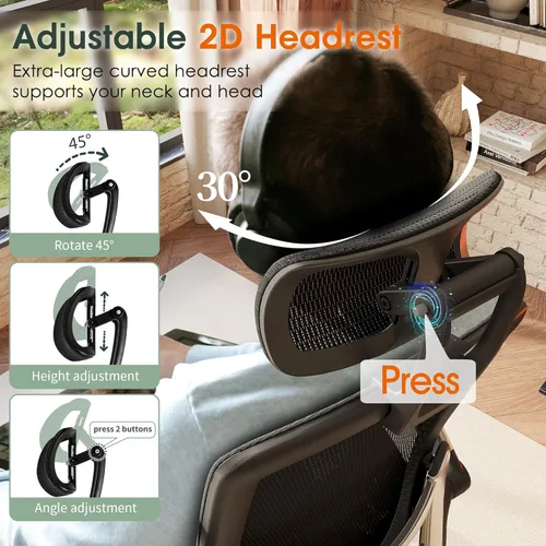 Miniatura 5 de GABRYLLY Silla de Oficina Ergonómica, Silla de Escritorio de Respaldo Alto para el Hogar con Reposacabezas, Brazos Abatibles, Bloqueo de Inclinación