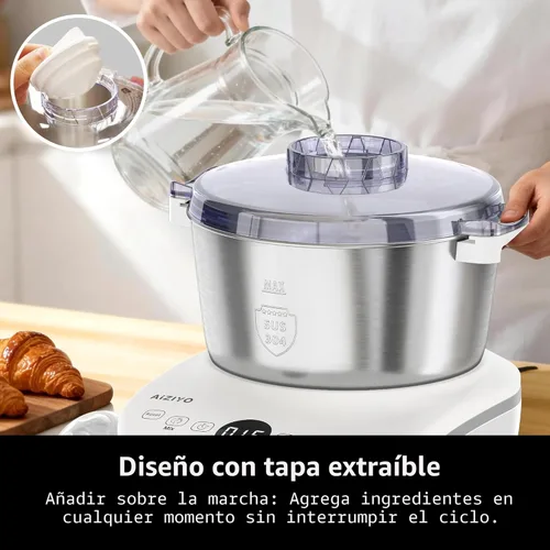 Miniatura 6 de AIZIYO DoughChief, máquina de masa de 5.3 cuartos de galón, mezclador de masa con función de fermentación, cuenco de acero inoxidable 304, tapa