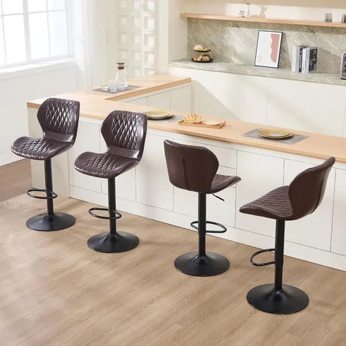 Miniatura 42 de Taburetes de bar modernos, taburetes de bar giratorios con respaldo alto, taburetes de bar de tela ajustables para sillas de isla de cocina