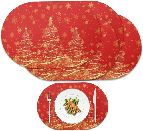 Miniatura 13 de Pumpkin Placemats Oval Placemats Set of 2 Black Cat Table Mats for Dining Tables Washable Heat Resistant Place Mats for Holiday Party Use 12X18 Inch