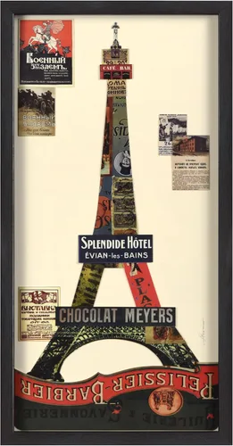 Empire Art Direct Arte de pared gráfico enmarcado con collage de arte dimensional "Torre Eiffel" firmado a mano por Alex Zeng, 17 x 33 pulgadas