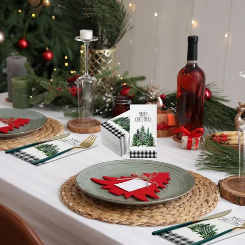 Miniatura 5 de 100 Piezas Servilletas de Navidad a Granel Navideñas Toallas de Mano de Papel Desechables para Invitados Servilletas de Cóctel con Árbol de Navidad