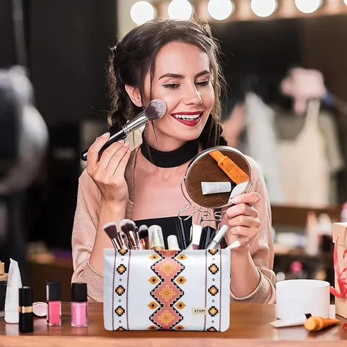 Miniatura 4 de WLLWOO - 2 bolsas de maquillaje de pana con cara sonriente, bolsa de cosméticos con cremallera interior impermeable, estuche para lápices, monedero