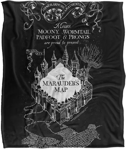 Miniatura 2 de Harry Potter Marauder's Map - Manta con licencia oficial de tacto sedoso, manta súper suave, 36 x 58 pulgadas, color blanco y negro