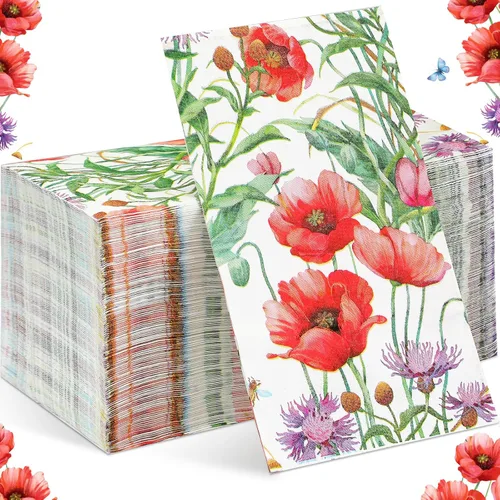 Miniatura 8 de 150 servilletas florales de Navidad de 3 capas desechables de papel para invitados, servilletas para baño, Navidad, vacaciones, boda, aniversario