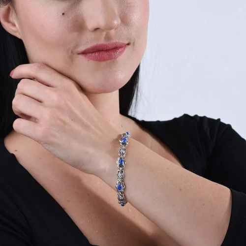 Miniatura 3 de American West Sterling Silver Women's Link Bracelet Choice of Gemstone Size Small Medium Large