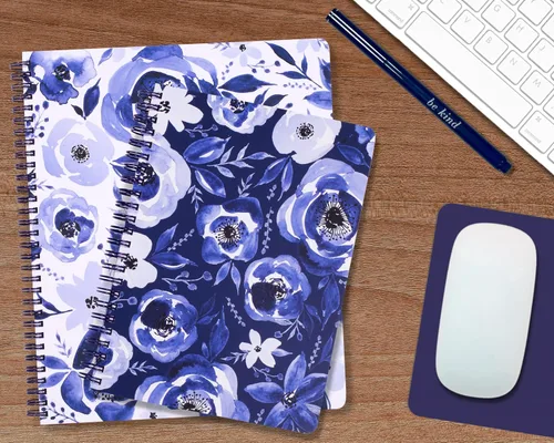 Miniatura 6 de Steel Mill & Co - Lindo cuaderno floral en espiral, diario de 8.25 x 6.25 pulgadas con tapa dura duradera y 160 páginas forradas, acuarela azul