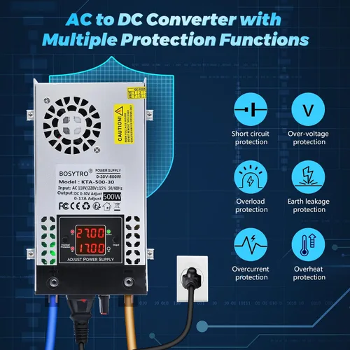 Miniatura 5 de Convertidor de CA a CC mejorado 5V 12V 24V 30V DC Fuente de alimentación ajustable 0-30V 0-17A 500W Fuente de alimentación conmutada para tira LED