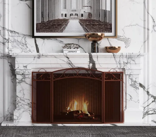 Miniatura 7 de Fire Beauty Pantalla de chimenea 3 paneles con asas de hierro forjado 51 pulgadas de largo x 31 pulgadas de alto, cubierta protectora de chispas