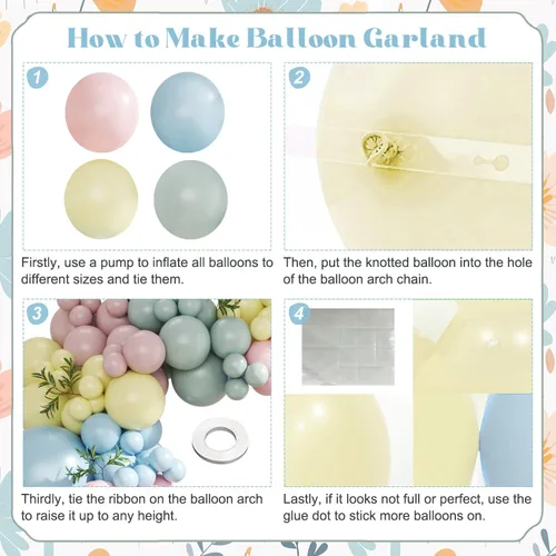 Miniatura 4 de Kit de arco de globos rosa, azul y amarillo pastel, 124 piezas – Globos macarrón rosa claro, azul y amarillo para decoración de fiesta de té Azul