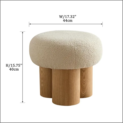 Miniatura 2 de MEETAKING Taburete pequeño y redondo para pies, reposapiés otomano Teddy de peluche de 16.54 pulgadas con patas antideslizantes, reposapiés de Gris