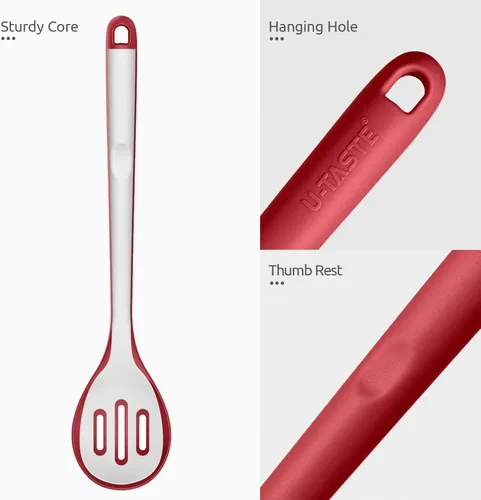 Miniatura 6 de Cuchara ranurada resistente al calor de 600ºF: U-Taste - Cuchara de cocina sólida de cocina de 13.3 pulgadas, utensilio de goma antiadherente de (4)