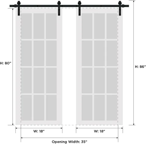 Miniatura 6 de VDOMDOORS Moderna puerta doble de granero de 36 x 80 pulgadas con vidrio opaco/seda blanca Sete 6003 / juego de rieles de 13 pies/puertas interiores