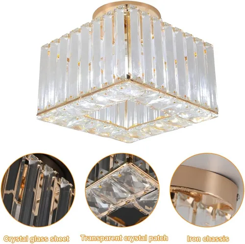 Miniatura 2 de Moderna lámpara de techo de cristal, iluminación semiempotrada con acabado dorado LED con base E26/27 para dormitorio, entrada, vestíbulo, pasillo