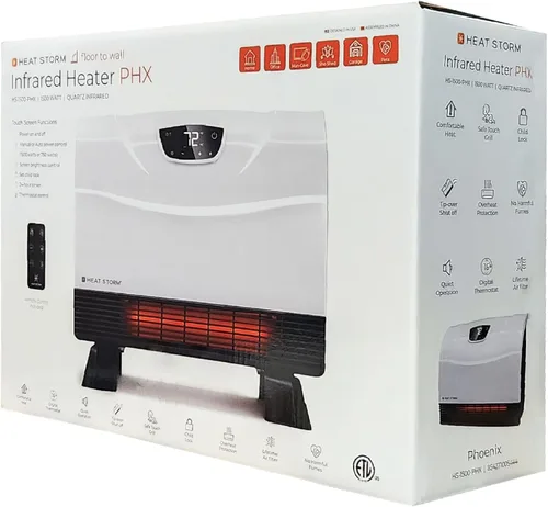 Miniatura 9 de Calentador de Espacio Infrarrojo Heat Storm Phoenix con Patas Desmontables, Control Remoto, Eficiente Energéticamente-750-1500 Vatios, Blanco