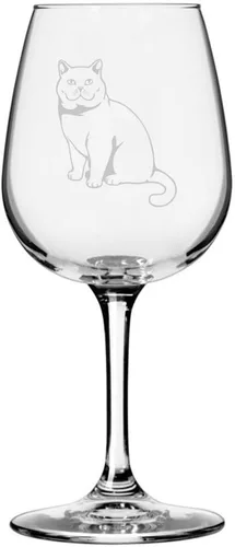 Miniatura 186 de Copa de vino de 12.75 onzas con temática de gato abisinio grabada para todo uso
