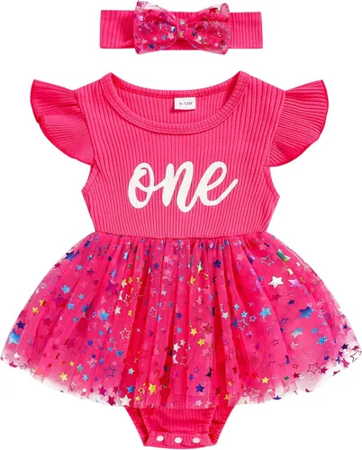 Miniatura 64 de GRNSHTS Traje de bebé niña 1er cumpleaños traje acanalado tul mameluco princesa pastel Smash sesión de fotos ropa + diadema
