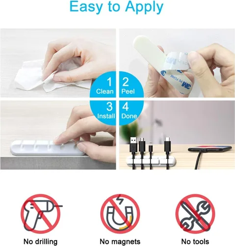 Miniatura 6 de INCHOR - Clips para cables, organizador de cables para escritorio, clips de cable de carga, organizador de cables para mesita de noche, organizador