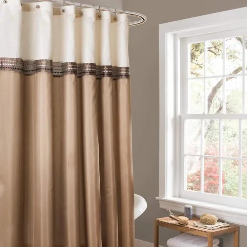 Lush Decor Terra - Cortina de ducha individual de 72 pulgadas de ancho x 72 pulgadas de largo, color beige y marfil, cortinas de ducha de tela para