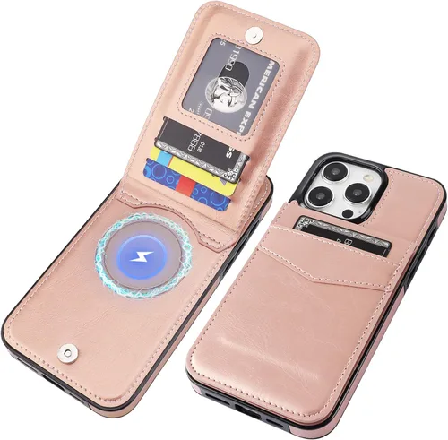 Miniatura 14 de KIHUWEY Compatible con iPhone 15 Pro Max Funda Cartera con soporte para tarjeta de crédito, con tapa de cuero premium, cierre magnético, función