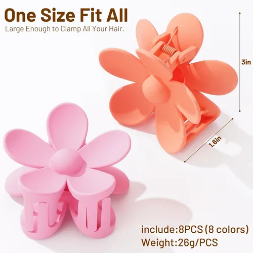 Miniatura 2 de Pinzas para el cabello con diseño de flores, 8 unidades, lindas y grandes, antideslizantes, pinzas de sujeción fuerte, accesorios para el cabello