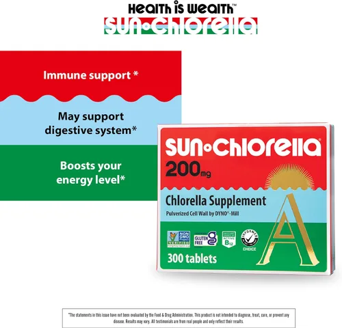 Miniatura 3 de Sun Chlorella Suplemento superalimento de algas verdes de 200 mg - Pared celular pulverizada - Clorofila, CGF, B12 activo, hierro, proteína, sin OMG