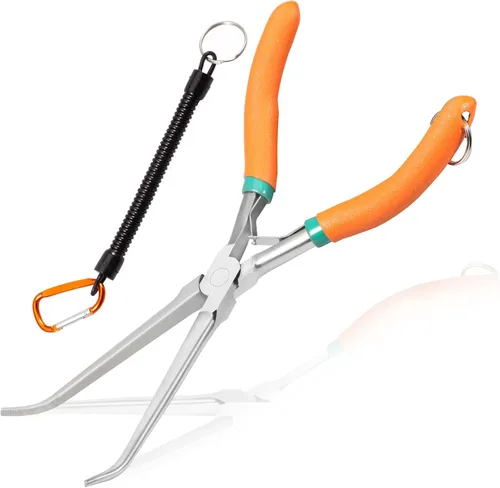 Miniatura 11 de Alicates de punta de aguja extra largos para hacer joyería de 7 pulgadas con mandíbula dentada, herramienta removedora de anzuelos de pesca