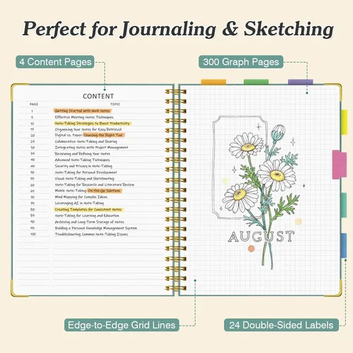 Miniatura 3 de Cuaderno de papel cuadriculado, cuaderno de cuadrícula en espiral de 8.5" X 11", diario de cuero de tapa dura de 300 páginas, cuaderno de papel Negro
