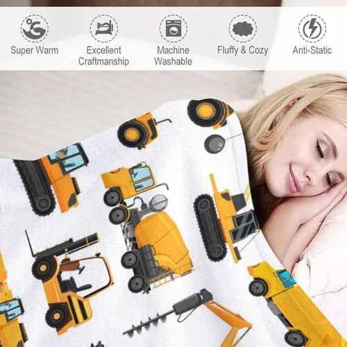Miniatura 4 de Manta de construcción de excavadoras, regalos para amantes de los camiones amarillos de 40 x 50 pulgadas para niños, manta de forro polar de diseño