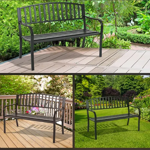 Miniatura 5 de Tangkula Banco de jardín de acero para exteriores de 50 pulgadas, banco de jardín con respaldo alto y reposabrazos inoxidables, banco ideal