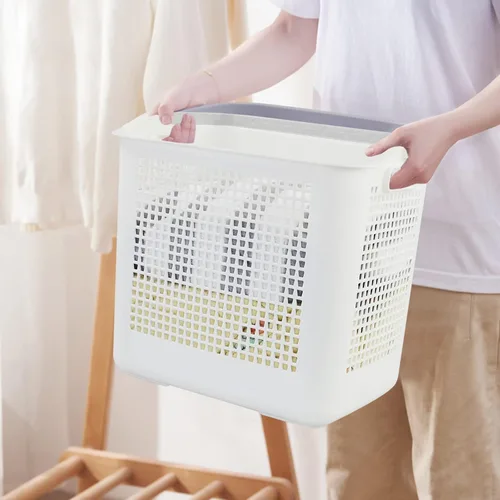 Miniatura 5 de Bringer Cestas de plástico para lavandería de 35 L con asa, paquete de 4 cestas sucias, color blanco