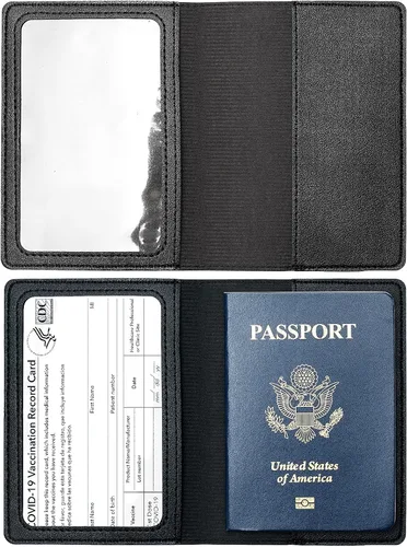 Miniatura 4 de Paquete de 2 portatarjetas de pasaporte y vacunación, de piel sintética, para pasaporte, funda protectora para vacunas, cartera de pasaporte