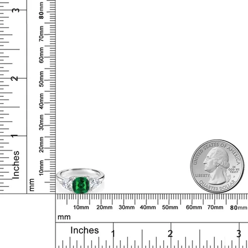 Miniatura 36 de 925 Sterling Silver Gemstone Birthstone and White Moissanite 3-Stone Engagement Ring for Women 7MM Cushion and 5MM Trillion Accents Three Stone