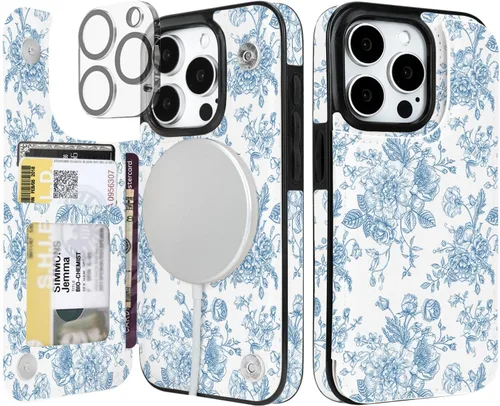 Miniatura 24 de uCOLOR Funda compatible con iPhone 15 de 6.1 pulgadas con ranura para tarjetero, función atril, doble cierre magnético y bloqueo RFID, funda de 6.1