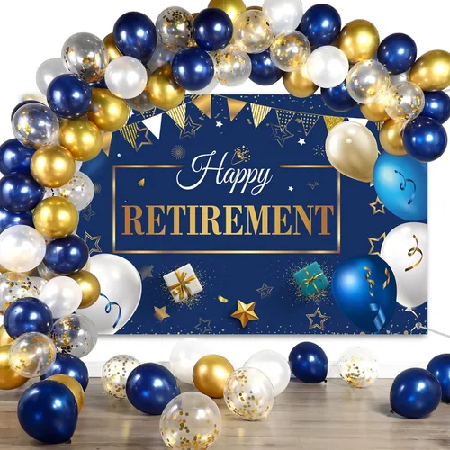Tatuo Las decoraciones de fiesta de jubilación incluyen un juego de globos de confeti azul marino, pancarta de fondo para fotografía para hombres y