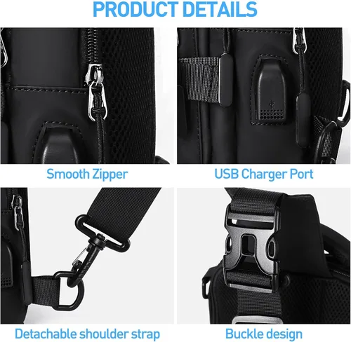 Miniatura 7 de Mochila cruzada pequeña negra para hombre y mujer, H-Negro, S, Moda