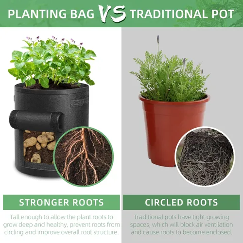 Miniatura 5 de LITLANDSTAR Paquete de 6 bolsas de cultivo de papas de 7 galones, tela no tejida resistente, bolsa de plantación de jardín, contenedor de plantas