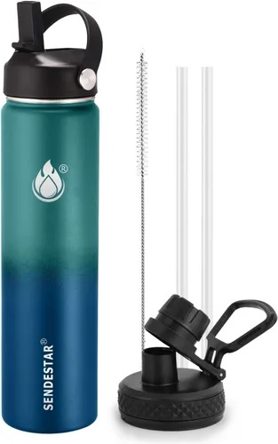 Miniatura 52 de SENDESTAR Botella de agua aislada de 24 onzas, boca ancha, botella de agua de 24 onzas con tapa con popote, tapa de boquilla, acero inoxidable
