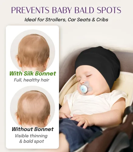 Miniatura 7 de OLESILK Gorro de Seda para Bebé de 0-6 Meses - Gorro de Cabello para Niños Pequeños de Seda de Morera 100%, Gorro de Noche Ajustable para Dormir