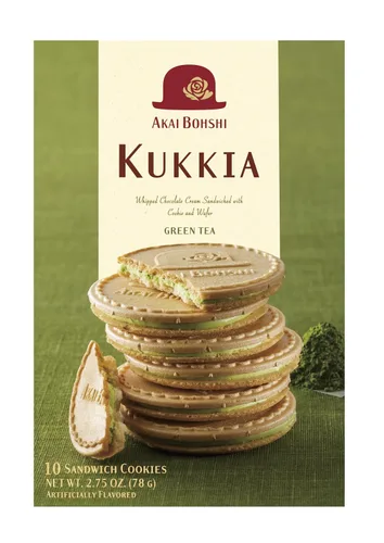 Miniatura 3 de Kukkia Matcha(té verde) Chocolate (paquete nuevo) 10 unidades/caja - Té verde batido crema de chocolate sándwich con oblea (Gaufrette) y galleta
