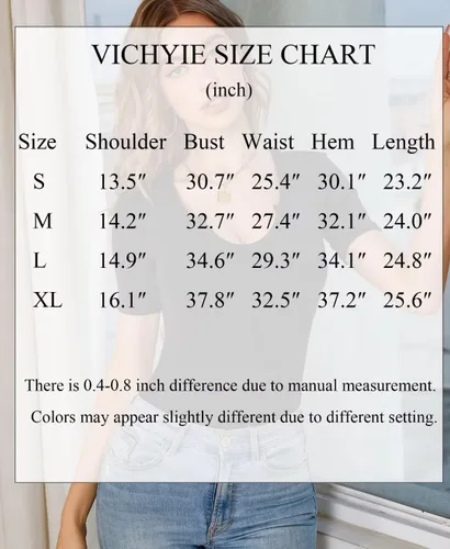 Miniatura 2 de VICHYIE Camiseta de manga corta con cuello en V para mujer, estilo casual, ajustada