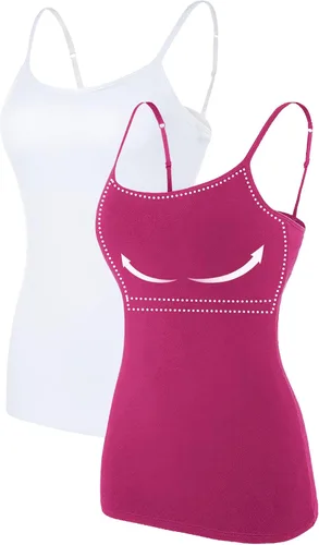 Miniatura 7 de Camisa Attraco de algodón, con tirantes estilo espagueti, con brasier incorporado, 2 paquetes, para mujer