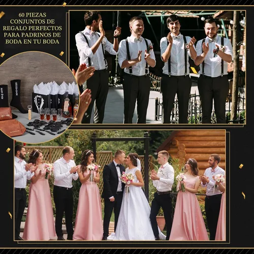 Miniatura 7 de 60 piezas de regalos para padrinos de boda, caja de propuesta para padrinos de boda con vasos de chupito, calcetines, gafas de sol, bolsa de aseo