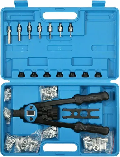 Herramienta de tuerca de remache de mano, mango largo de 13 pulgadas de largo, kit de herramientas de remache de mano con 7 mandriles métricos y 110