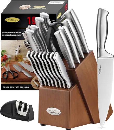 Miniatura 12 de Marco Almond® Juego de bloque de cuchillos, set de cuchillos KYA26 con bloque, juego de 14 piezas de cuchillos de chef de acero inoxidable