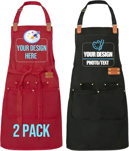 Miniatura 17 de BeautyWill Delantal personalizado personalizado para hombres y mujeres, delantales de cocina personalizados con bolsillos, nombre, texto, logotipo
