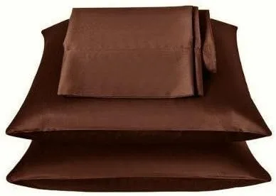 2 fundas de almohada de satén sedoso suave de 350 hilos de color liso (marrón, King)
