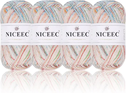 Miniatura 35 de NICEEC 4 madejas de hilo de algodón suave para bebé, 4 capas, manualidades DIY, peso fingering, hilo para manta para ganchillo y tejido, total 700