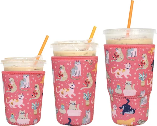 Miniatura 25 de Paquete de 3 fundas reutilizables para café helado - Xumbtvs funda aislante para bebidas frías, soporte de taza de café de neopreno (negro)